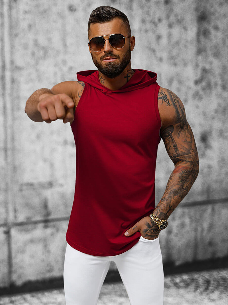 Koszulka bez rękawów z kapturem męska bordowa OZONEE O/2537Z