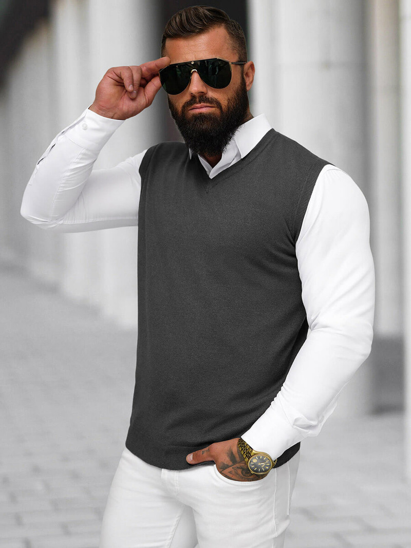 Sweter męski bez rekawów grafitowy OZONEE NB/MM6005/3Z
