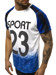 T-Shirt męski biało-niebieski OZONEE JS/KS2068