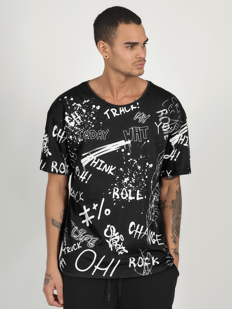 T-Shirt męski z nadrukiem czarny OZONEE MR/21530