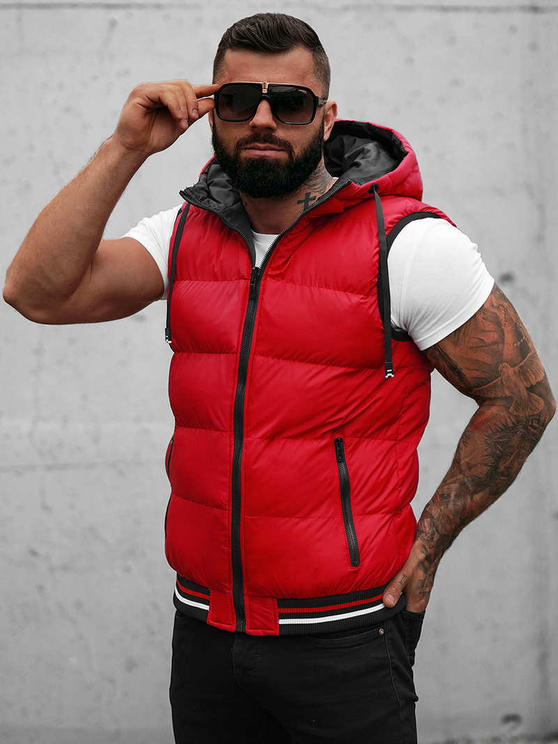 Kamizelka męska dwustronna z kapturem czerwona OZONEE N/7127Z