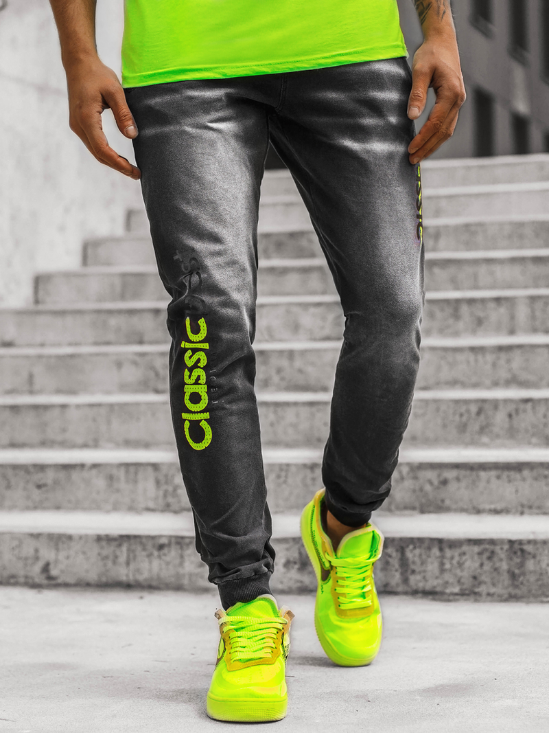 Spodnie męskie jogger czarno-zielone OZONEE JS/KK1102-2