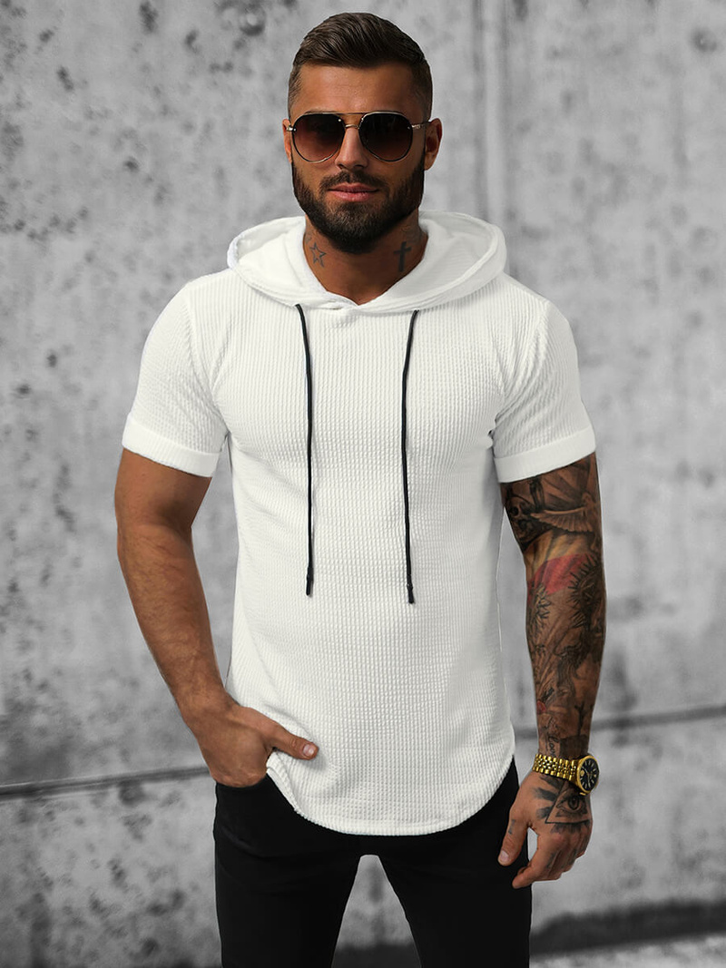 T-shirt męski z kapturem biały OZONEE O/P1150
