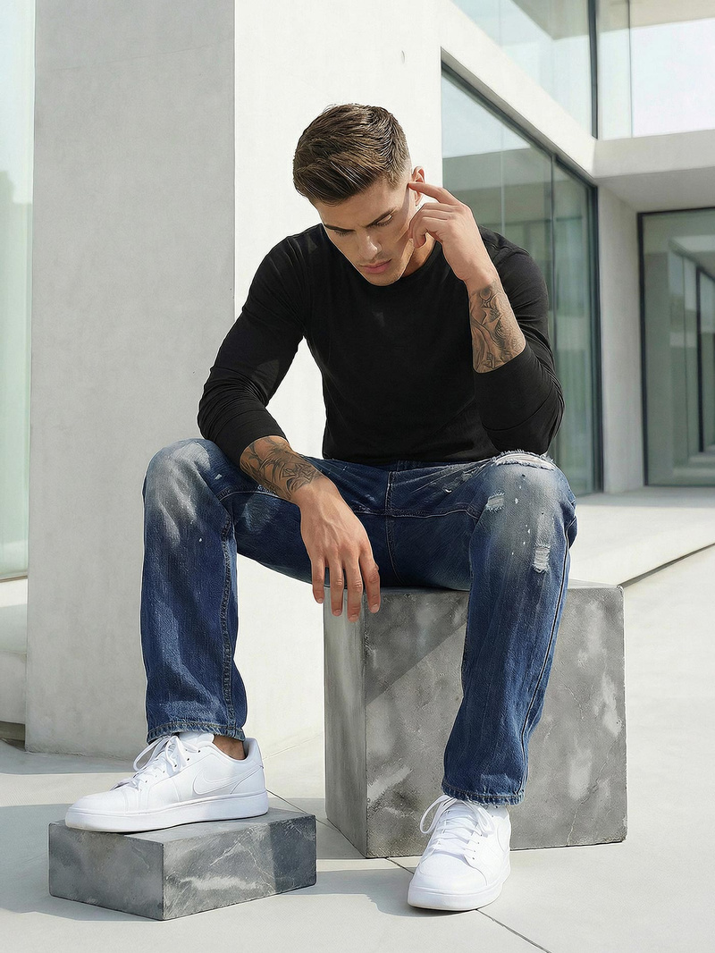 Spodnie jeansowe męskie wide leg niebieskie OZONEE O/KK2885Z