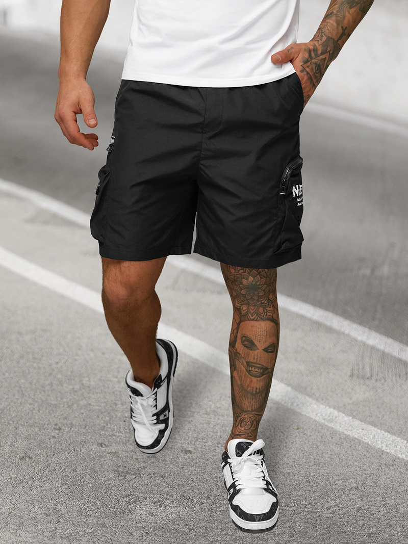 Spodenki męskie cargo z kieszeniami czarne OZONEE JS/27K6539/3