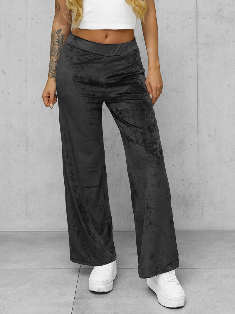 Spodnie damskie welurowe z szeroką nogawką grafitowe OZONEE JS/92K531/5