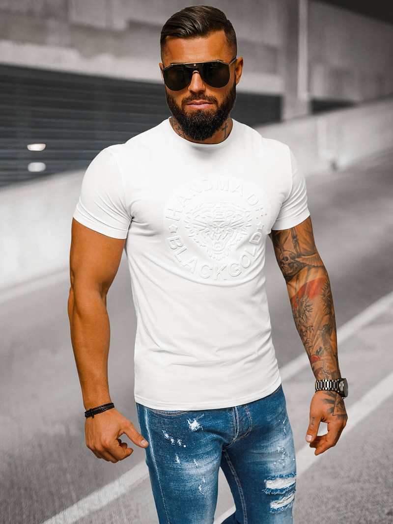 T-shirt męski slim fit biały OZONEE NB/MT3056Z