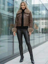 Жіноча шкіряна куртка шоколад OZONEE JS/61M8513/158