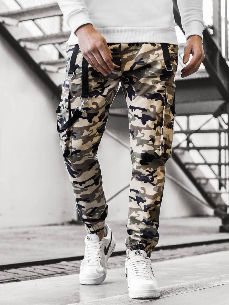 Spodnie męskie chino joggery moro-beżowe OZONEE O/11106