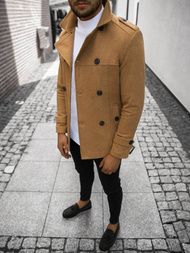 Płaszcz męski z pagonami jasno-camelowy OZONEE O/5627