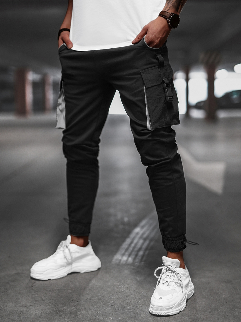 Spodnie męskie chino jogger materiałowe czarne OZONEE B/21203004Z