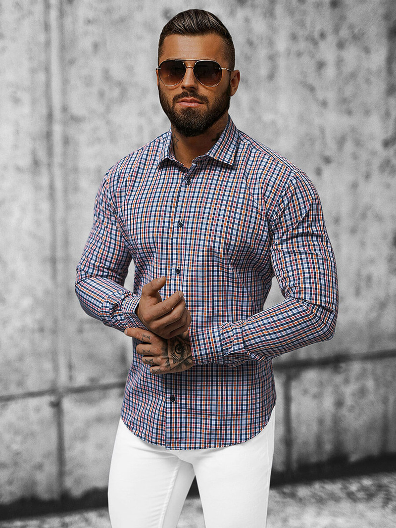 Koszula męska w kratę kolorowa OZONEE O/0322Z