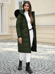 Kurtka zimowa damska długa pikowana khaki OZONEE O/W377Z