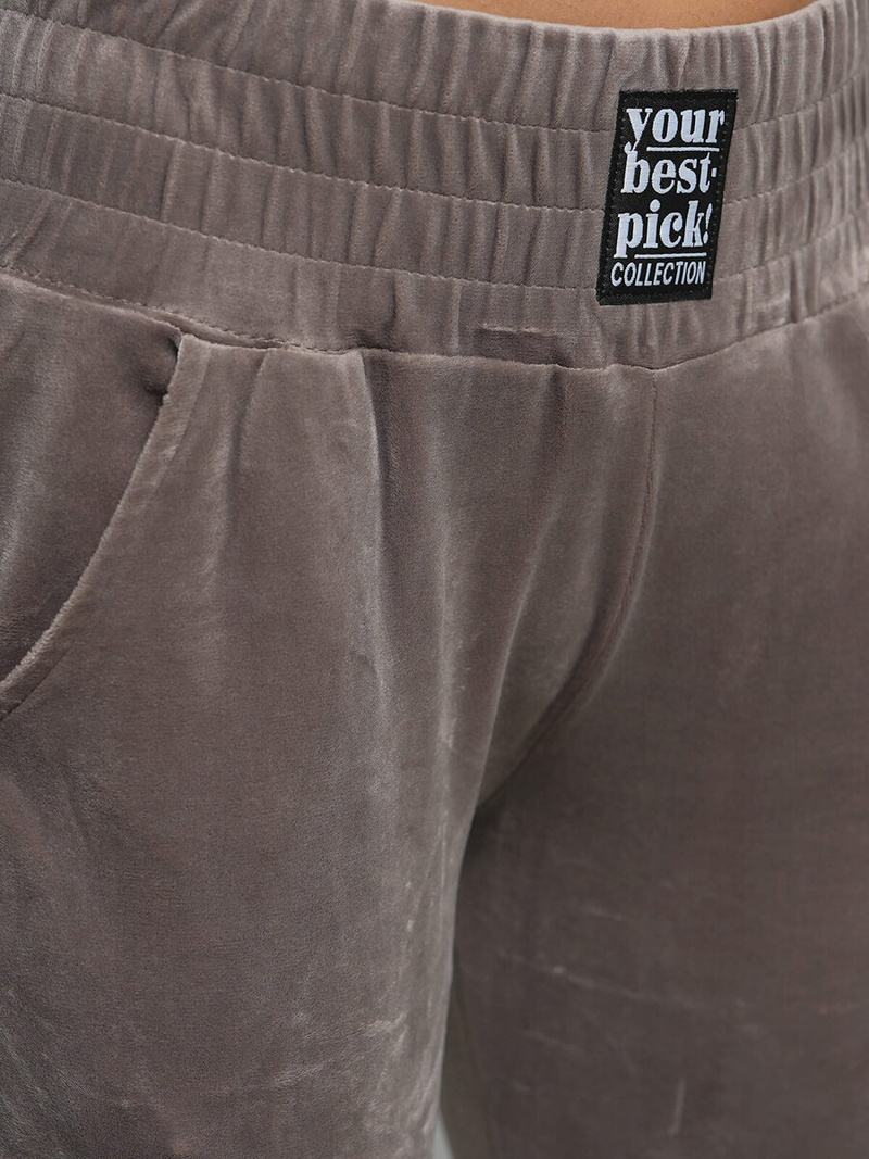 Spodnie dresowe damskie welurowe ciemno-beżowe OZONEE O/CR98108