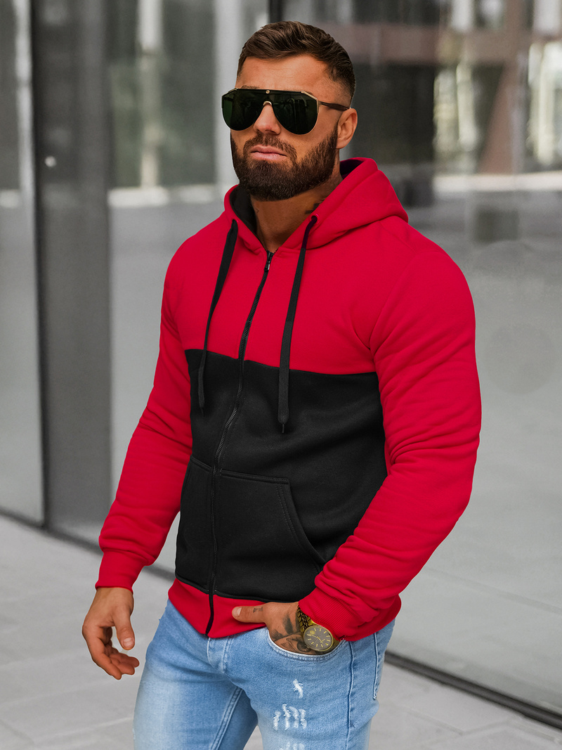 Bluza męska z kapturem rozpinana czerwona OZONEE JS/8B1336/18
