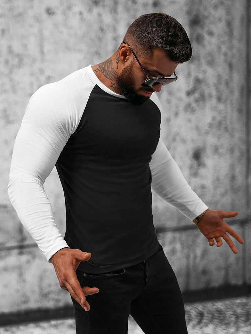 Longsleeve męski czarno-biały OZONEE O/B261