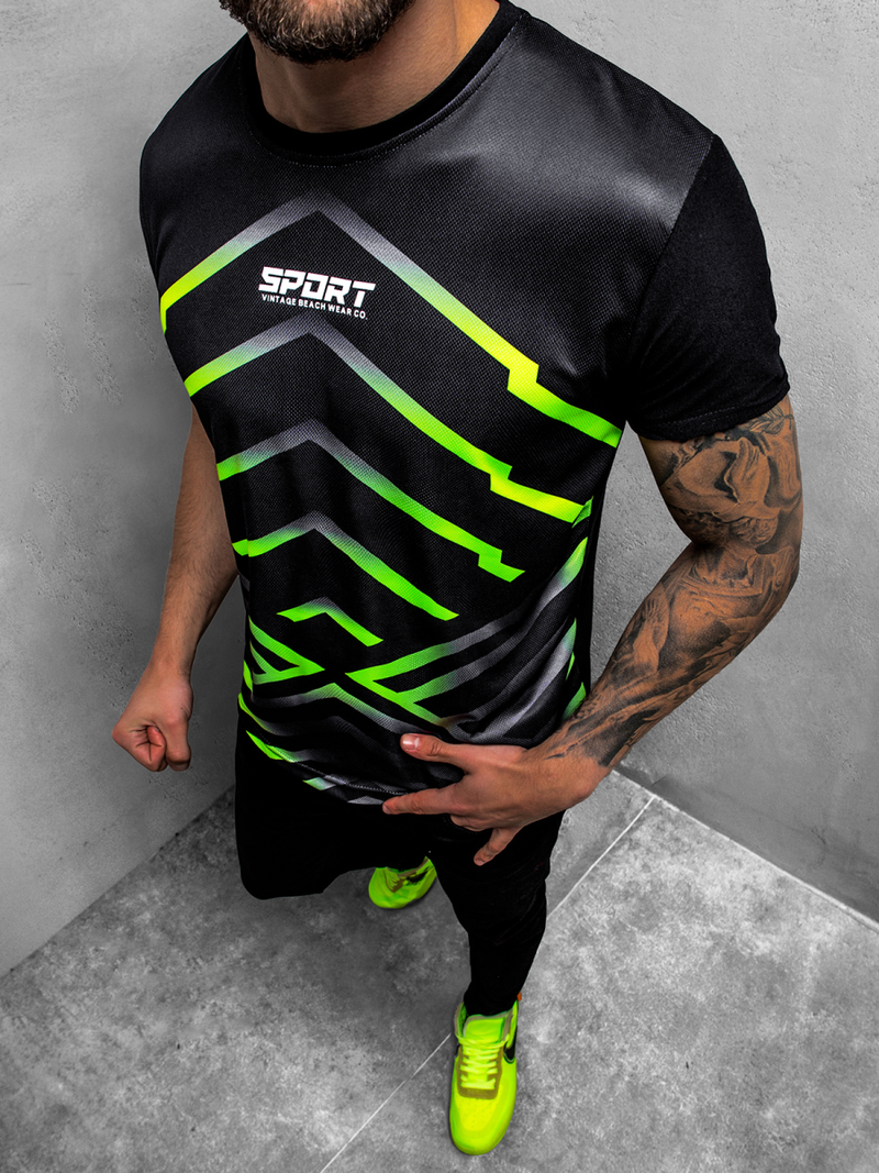 Футболка чоловіча Чорно-Зеленi OZONEE JS/KS2063Z