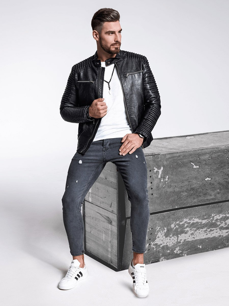 Куртка шкіряна чоловіча Чорна OZONEE YD/BF5920107Z