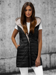 Kamizelka damska dwustronna długa z kapturem czarna OZONEE JS/16M9065/392