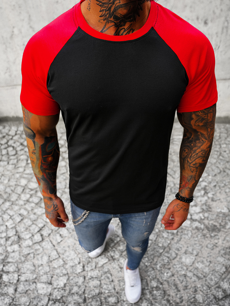 T-shirt męski czarno-czerwony OZONEE JS/8T82/10