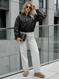 Жіноча шкіряна куртка Чорна OZONEE JS/11Z8281Z