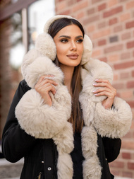 Kurtka zimowa damska z futerkiem czarno-biała OZONEE JS/16M9062/392BZ