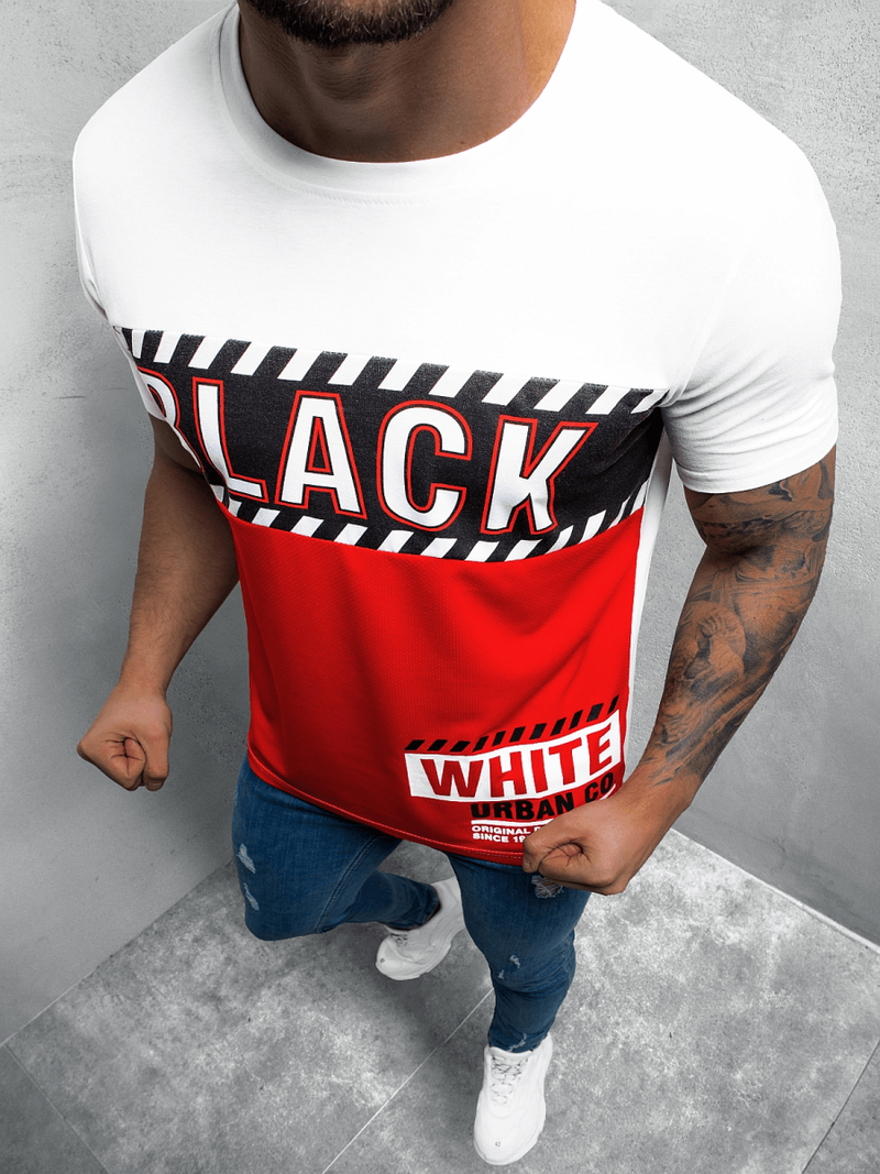 T-Shirt męski z nadrukiem biało-czerwony OZONEE JS/S18001