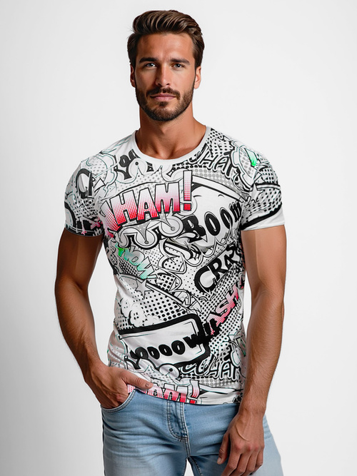 T-shirt męski z nadrukiem biały OZONEE O/T137/1Z