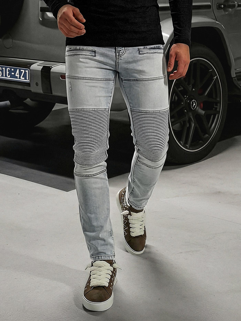 Spodnie jeansowe męskie slim fit jasno-niebieskie OZONEE O/EM8889Z