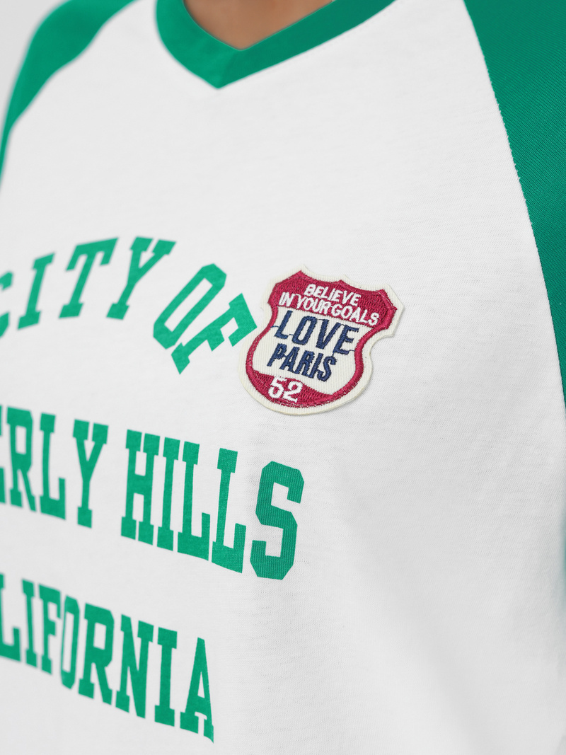 T-shirt damski oversize biało-zielony OZONEE JS/R62493