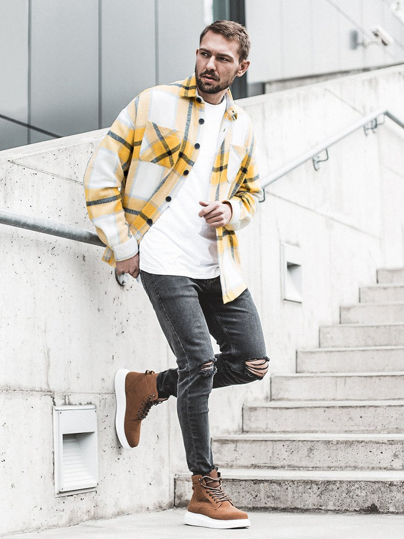 Sneakersy wysokie camelowe OZONEE KN/404