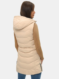Kamizelka damska długa pikowana z kapturem beżowa OZONEE N/7042