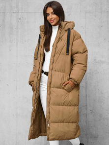 Kurtka zimowa damska długa pikowana camelowa OZONEE JS/5M3163/84Z