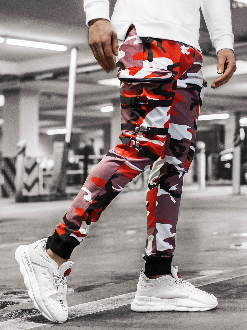 Штани чоловічі джоггери бордово-бежеві OZONEE G/11132