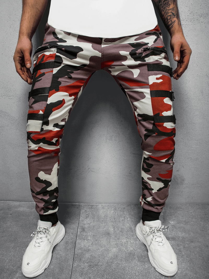 Штани чоловічі джоггери бордово-бежеві OZONEE G/11132