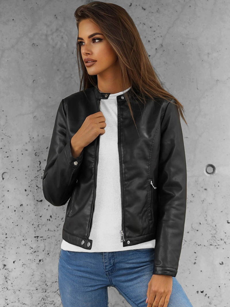 Жіноча шкіряна куртка Чорна OZONEE JS/11Z8008Z