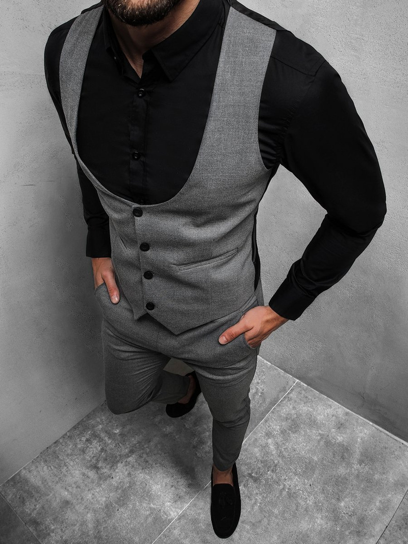 Komplet męski - kamizelka I spodnie chino grafitowy OZONEE DJ/5561