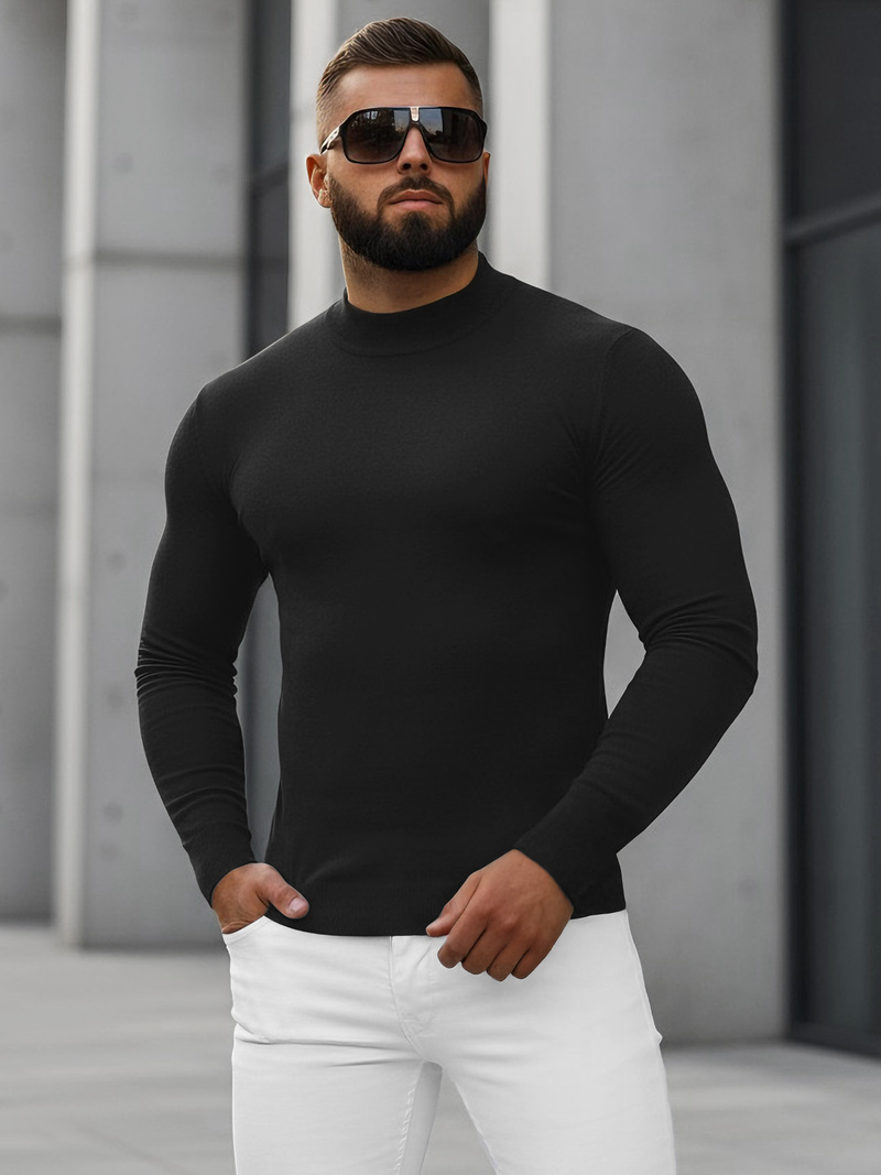 Sweter męski półgolf czarny OZONEE NB/MMB603/4Z