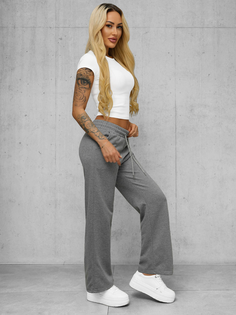 Spodnie dresowe damskie z szeroką nogawką grafitowe OZONEE JS/92K508/5