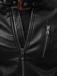 Чоловіча шкіряна куртка Чорна OZONEE JS/11Z8016