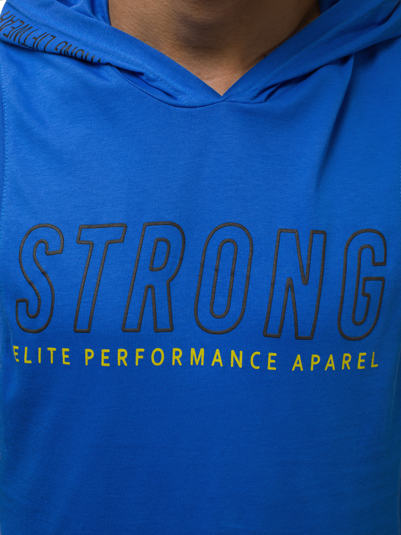 T-Shirt z kapturem męski niebieski OZONEE MAD/2992Z