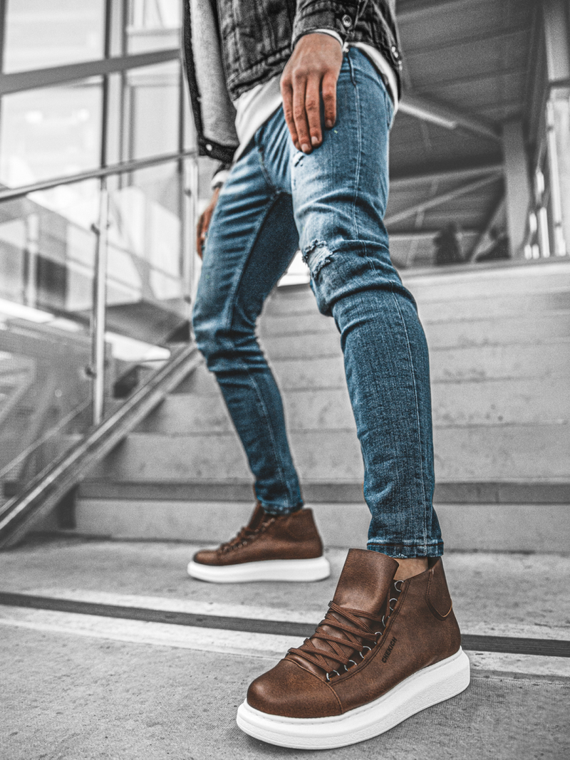 Sneakersy wysokie brązowo-białe OZONEE CH/258