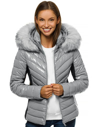Kurtka zimowa damska z futerkiem szara OZONEE O/DK059/24