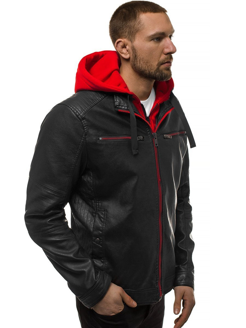 Kurtka skórzana męska czarno-czerwona OZONEE N/6129Z