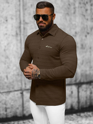 Bluza męska z kołnierzykiem brązowa OZONEE O/TB2271