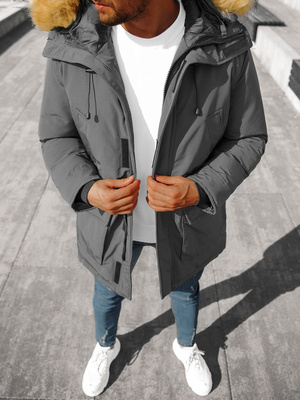 Kurtka zimowa męska parka z futerkiem grafitowa OZONEE JB/JP1173/4Z