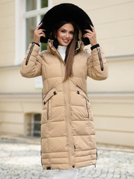 Kurtka zimowa damska długa pikowana beżowa OZONEE O/W377Z