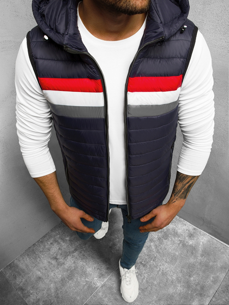 Kamizelka męska pikowana z kapturem granatowa OZONEE N/7107/2