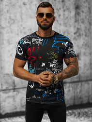 T-shirt męski czarno-niebieski OZONEE JS/8T968