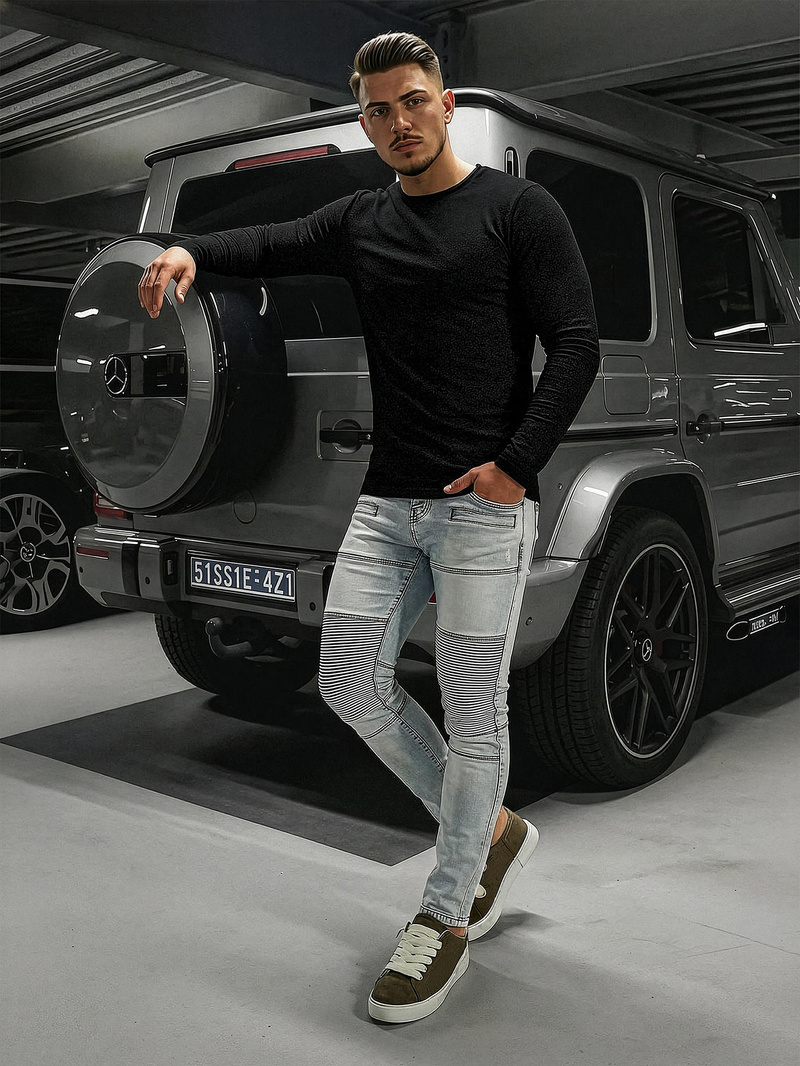 Spodnie jeansowe męskie slim fit jasno-niebieskie OZONEE O/EM8889Z